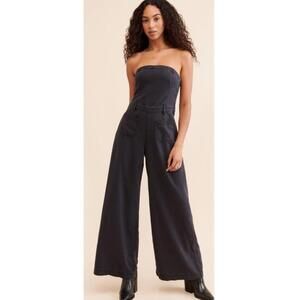 Anthropologie Pilcro The Skipper Crop Wide Leg Denim Jumpsuit Black 00P